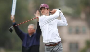 Aaron Pounds eyeballs a putt in the first round of the John A. Burns Intercollegiate