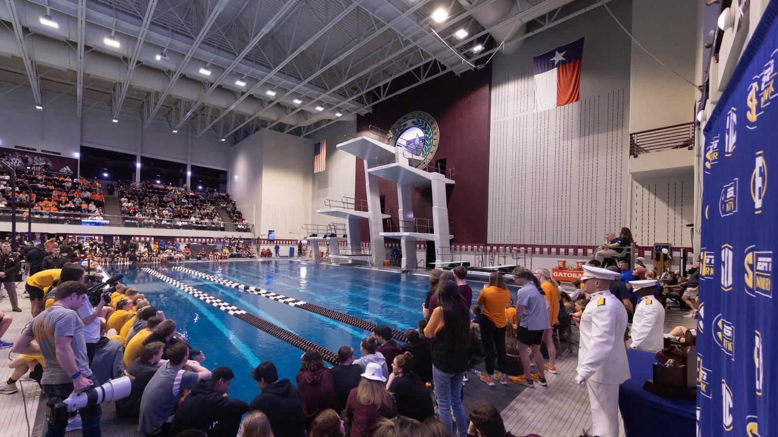 COLLEGE STATION, TX - February 21, 2026 - Kaitlyn Owens of the Texas A&M Aggies during the game between the Texas A&M Aggies and the Texas A&M Aggies at Rec Center Natatorium in College Station, TX. Photo By Bailee Wagner