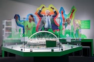 A Lego replica of the Wembley Stadium is displayed at the science of soccer exhibit on,...