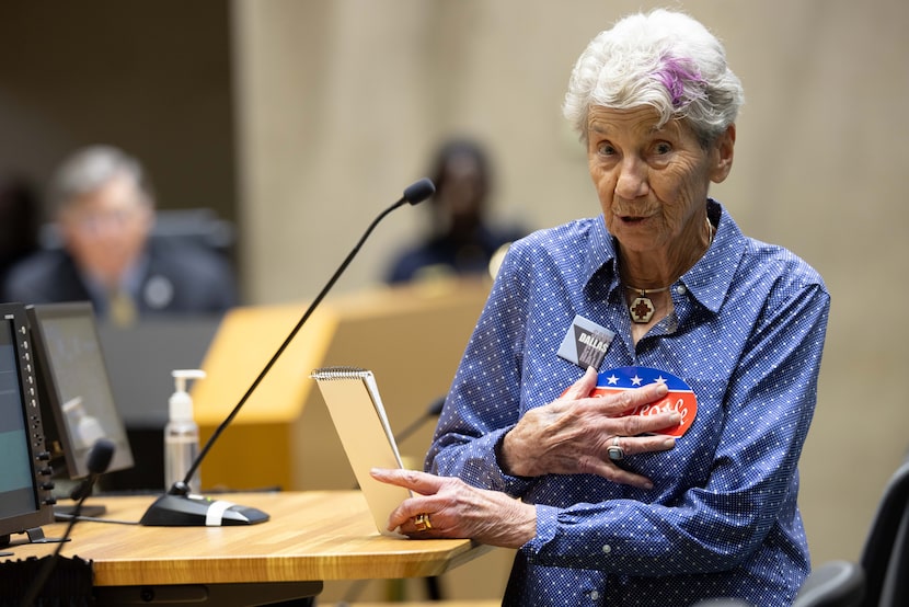 Martha Heimberg argues for saving City Hall during last Wednesday's council hearing.