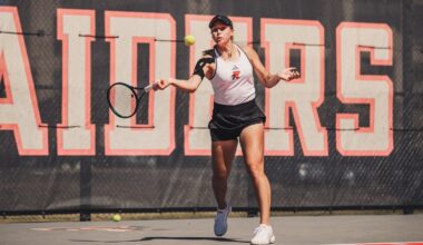 Polina Sleptsova yelling after winning her doubles match.