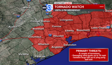 Tornado Watch in effect for Southeast Texas until 6 p.m., NWS reports