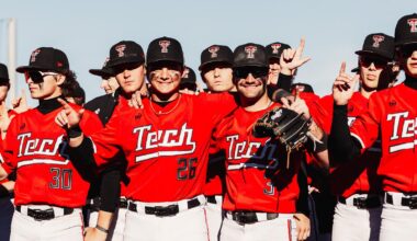 Texas Tech Sophomore righty Bryce Suiter screams after striking out the side in the 9th inning of Tech's 9-8 loss to No. 24 UTSA Tuesday night