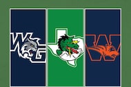 Left to right: Logos for Prosper Walnut Grove, Southlake Carroll and Frisco Wakeland.