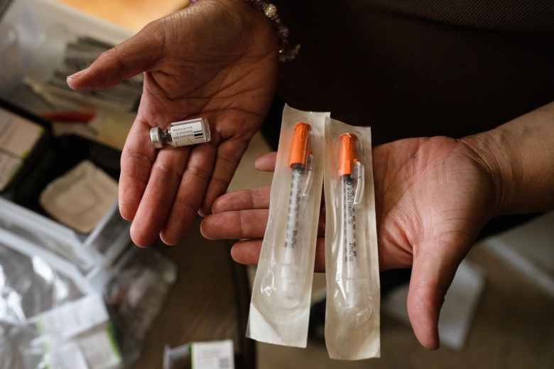 Gabrielle Jones-Radtke shows the syringes and vials of Imcivree she injects her daughter seven-year-old daughter Freyja with, in their home in El Paso, Texas on Saturday, February 28, 2026. Imcivree treats the hormone imbalance that leads to excessive hunger, which in turn leads to early-onset obesity in children with Bardet-Biedl syndrome (BBS).