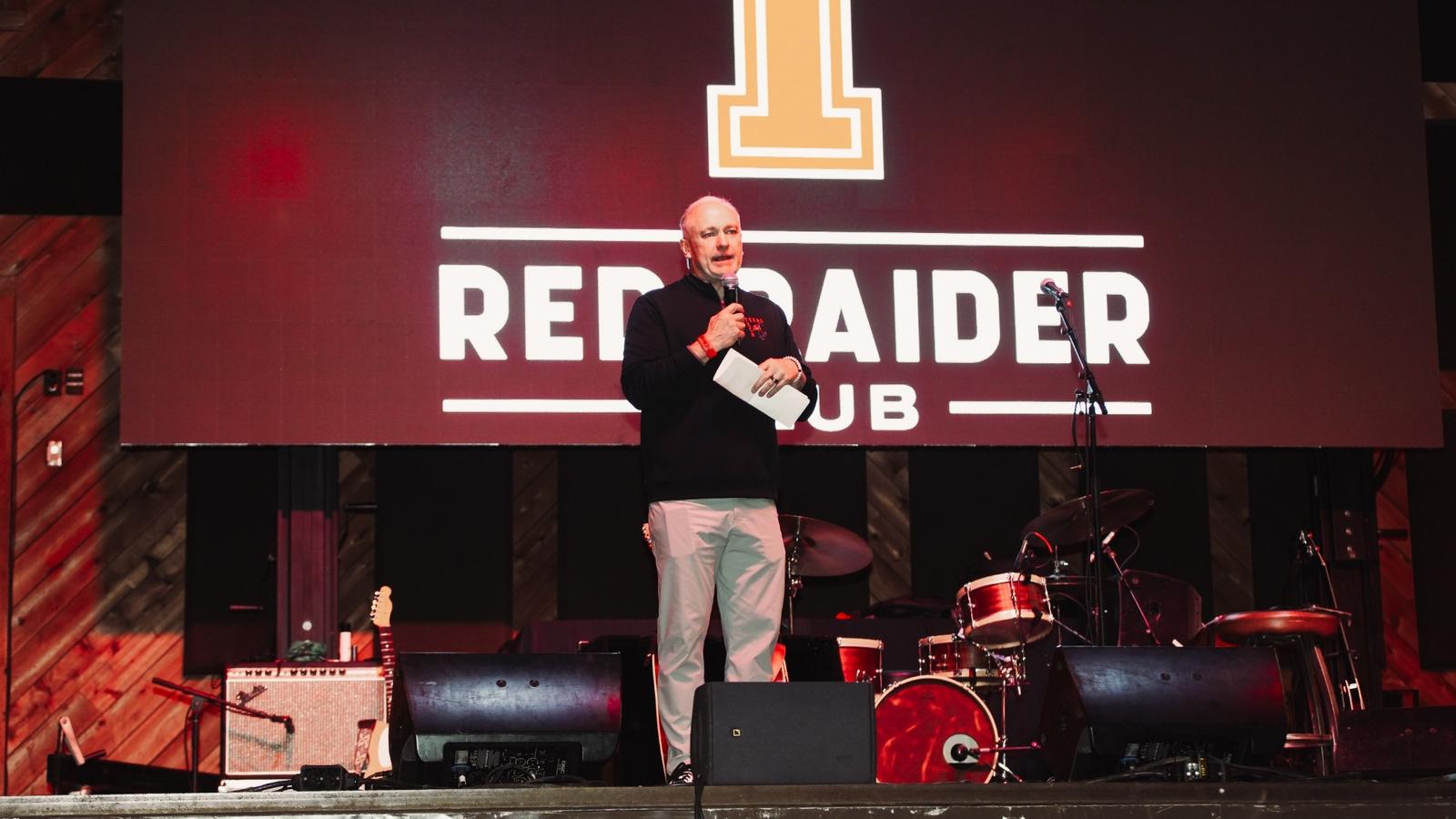 Joey McGuire speaks to the Red Raiders inside the Sports Performance Center after Texas Tech's first spring practice of the 2026 season.