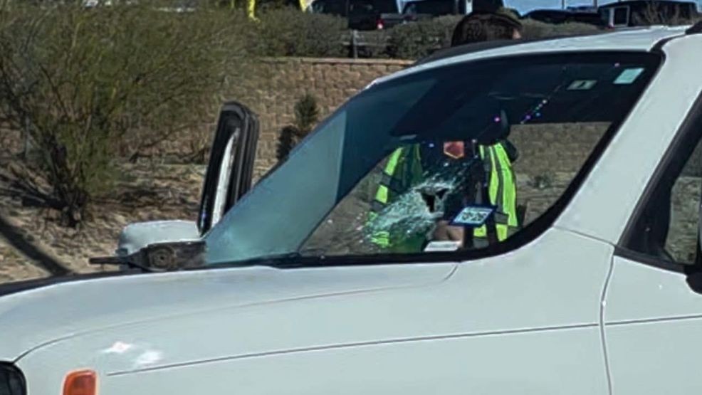 The head of a pickaxe on the hood of the SUV; single crash on I-10 West near Lee Trevino in East El Paso. March 11, 2026. Credit: FitFam