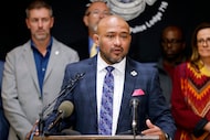 Former Dallas Police Association president Jaime Castro speaks during a news conference at...