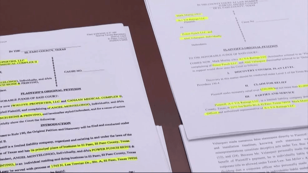 Lawsuits filed against Power Punch Signs and Abel Velasquez. (Credit: KFOX14/CBS4)