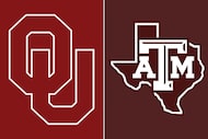 Oklahoma's logo (left) and Texas A&M's logo (right)
