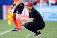 FC Dallas head coach Eric Quill studies his players as they face Nashville SC in the first...