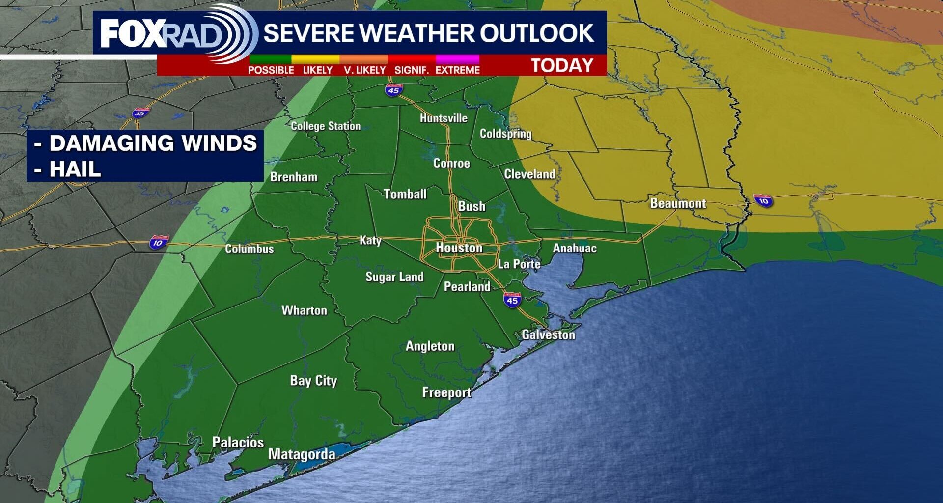 Houston weather: Severe storm threat Sunday night followed by damaging wind advisory