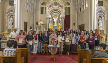 Affected families with  Bishop Seitz today. Photo: Fernando Ceniceros, Diocese of El Paso, courtesy Hope Border Institute