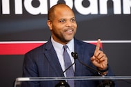 Dallas Mayor, Eric L. Johnson speaks during the official opening of Scotiabank’s new...