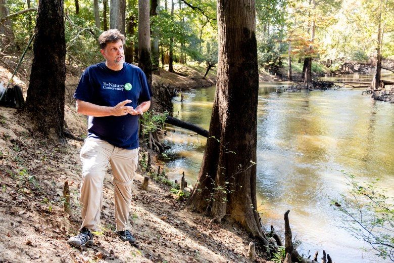 Ryan Smith, director of water and science for The Nature Conservancy in Texas, speaks about the flow of water from Lake O' the Pines to Caddo Lake and Big Cypress Bayou.