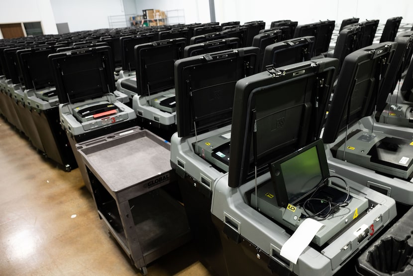 Vote tabulators in storage at the Dallas County Elections Operations Facility on Wednesday,...