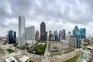 A panoramic view of the Dallas skyline from the new Bank of America Tower across the street...