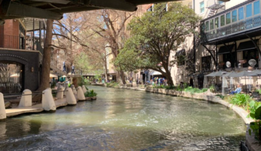 San Antonio River Walk dyed green for St. Patrick's Day