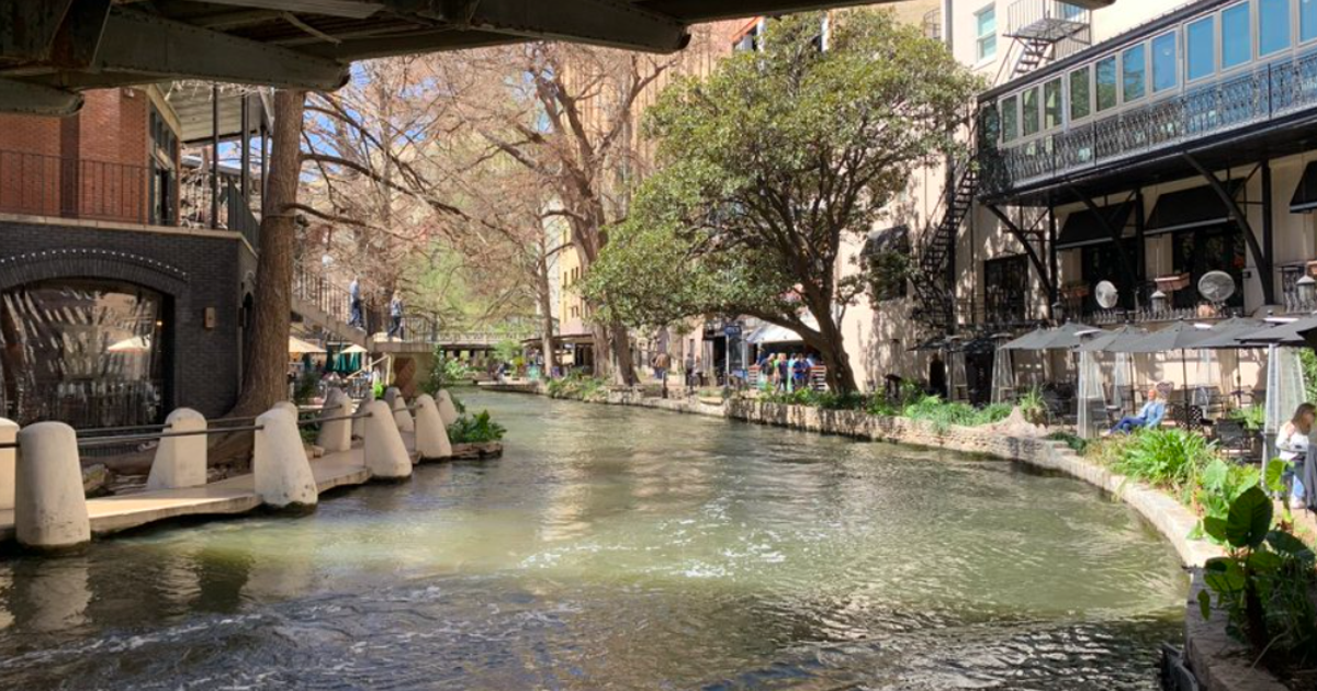 San Antonio River Walk dyed green for St. Patrick's Day