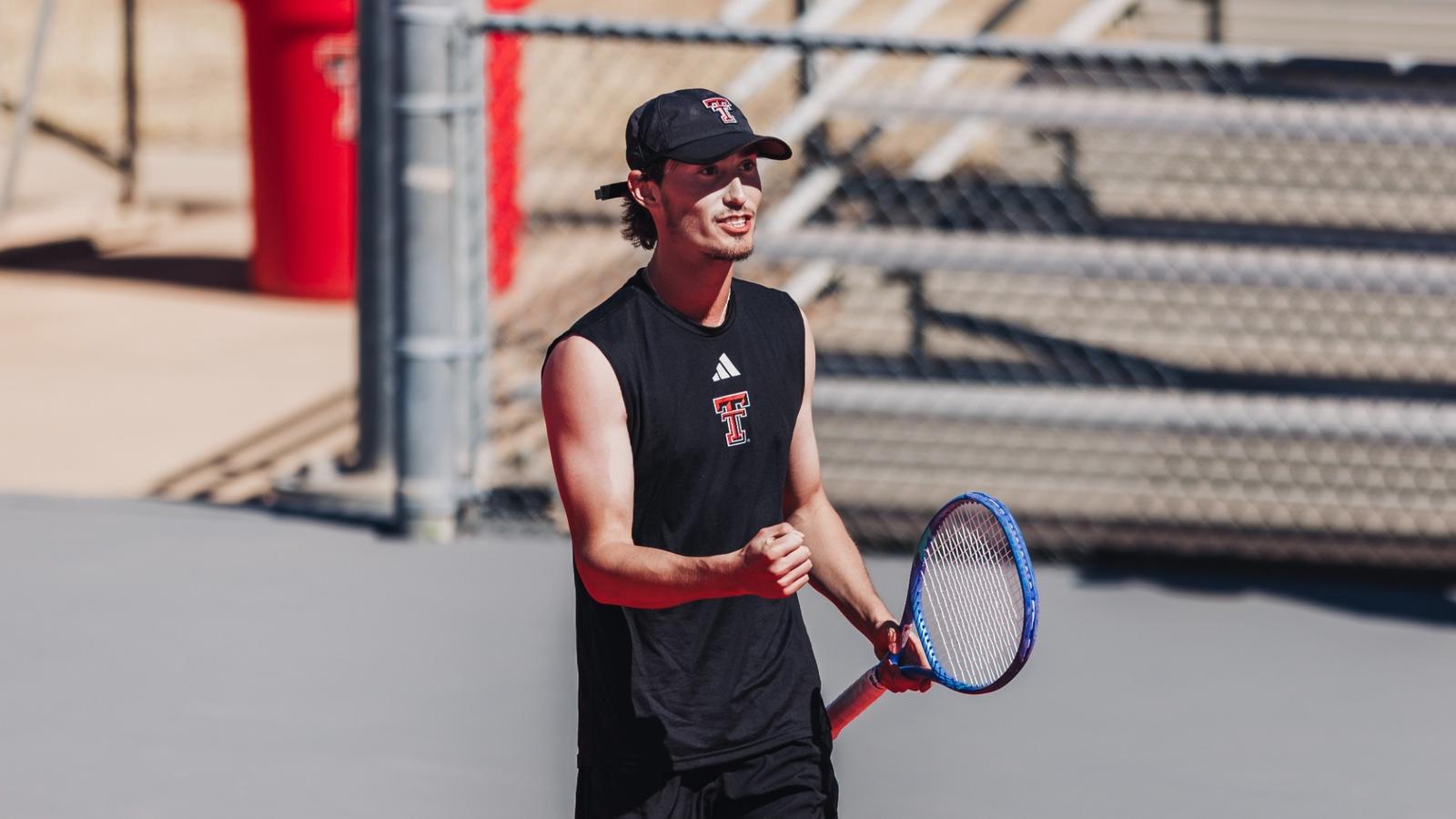Thiago Guglieri hitting a backhand at TCU.