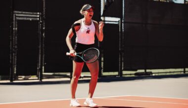 Havana Kadi going for a slice. Texas Tech vs, Kansas State Woman's Tennis on March 8, 2026 in Lubbock, TX. (Photo by Joseph Cabrera/Texas Tech Athletics)