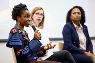 Dr. Dora Johnson speaks during a panel discussion about the relationship between food and...