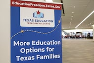 Signage as the Texas Comptroller’s office hosted an informational session at Red Bird Mall...