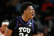 TCU forward Xavier Edmonds (24) celebrates scoring during the first half in the first round...