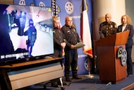 Dallas police show body-camera footage during a news conference, Monday, March 16, 2026,...