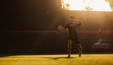 Texas Tech OF/LHP Jesse Rusinek screams coming off the mound during Tech's 9-5 Friday night win