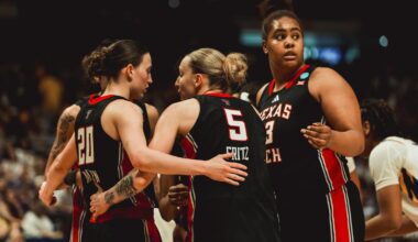 Denae Fritz celebrating after making a three.