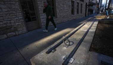 Austin rips out mysterious bench spikes. Their origin remains unknown.