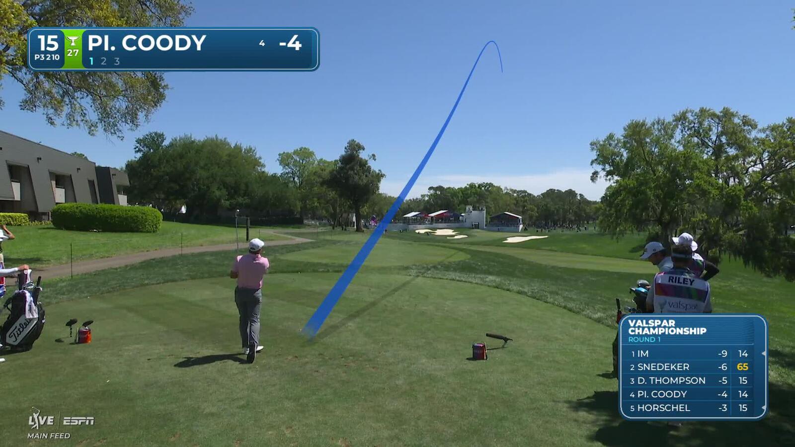 Pierceson Coody hits tee shot to 3 feet on No. 15 at Valspar