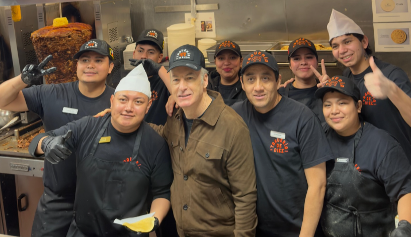 Breaking Bad star Bob Odenkirk smiles in a photo alongside Taqueria De Diez employees in downtown Austin, Texas. 