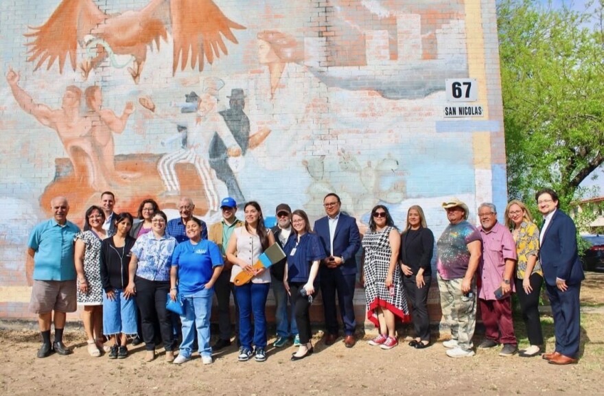 Students, artists, and community organizers gathering for the painting of the mural at 67 S. Hamilton Ave, San Antonio, TX