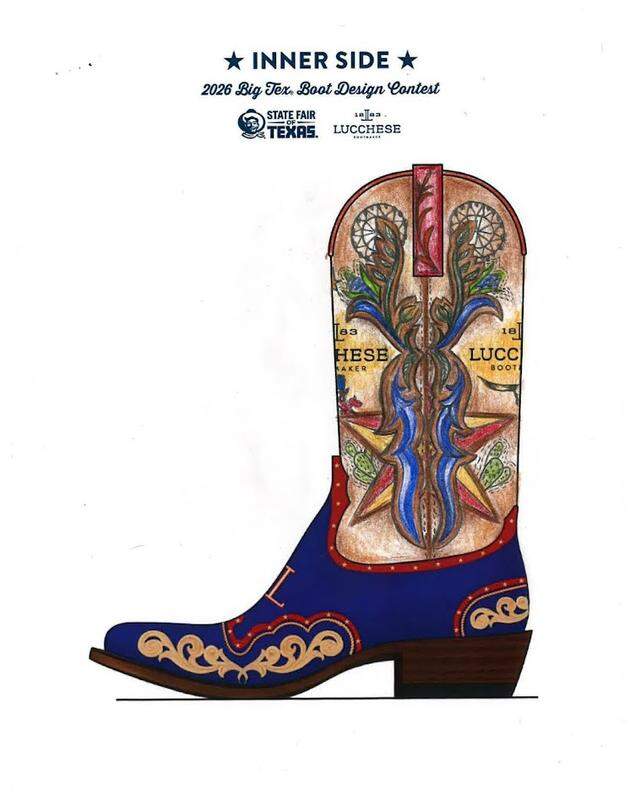 The winning boot design, by Aaliyah McNeal from Dallas, that the State Fair of Texas mascot, Big Tex, will wear for the next three fair seasons.