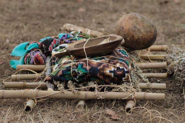 A bamboo bier holds the remains of a centuries-old Native American woman before burial at Oakwood Cemetery in Fort Worth on Dec. 21, 2017.