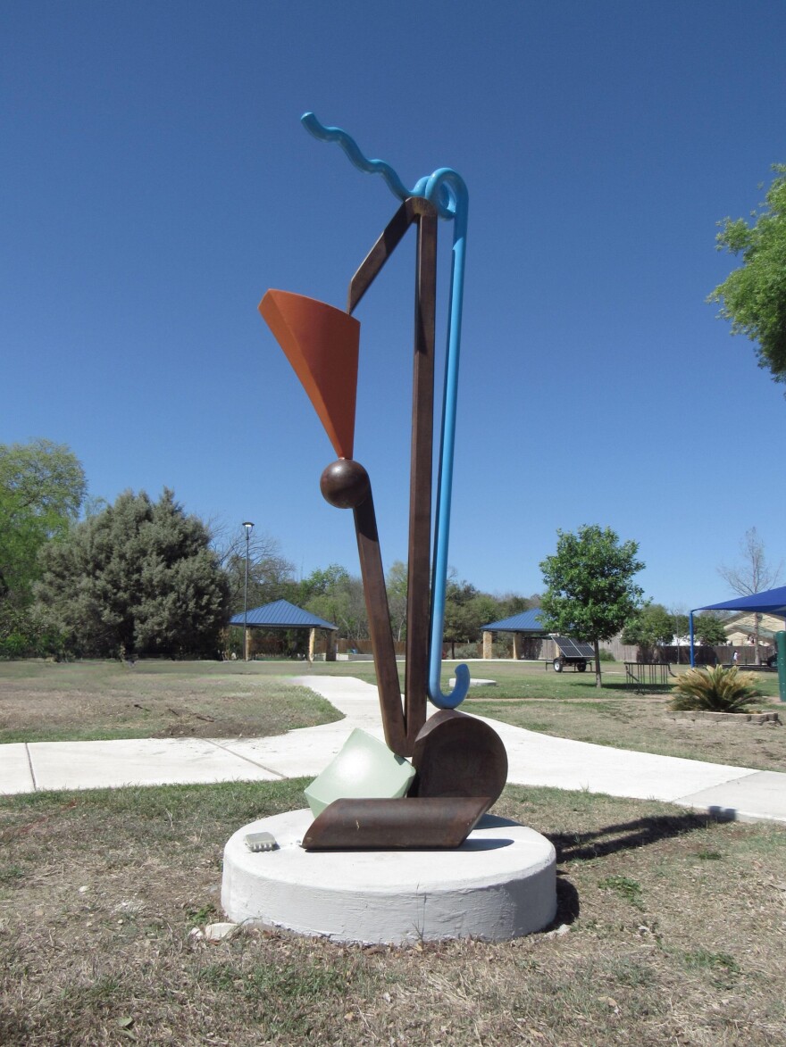 Artist Dewane Hughes and is titled Little Slices. Artists were selected from the Texas Sculpture Group