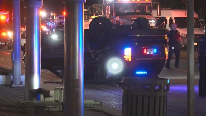 Downtown Houston collision overturns HPD K-9 unit en route to pursuit