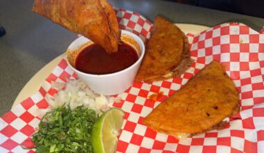 Quesabirria tacos served at El Norteño Taqueria in New Braunfels, Texas on March 26, 2026. 