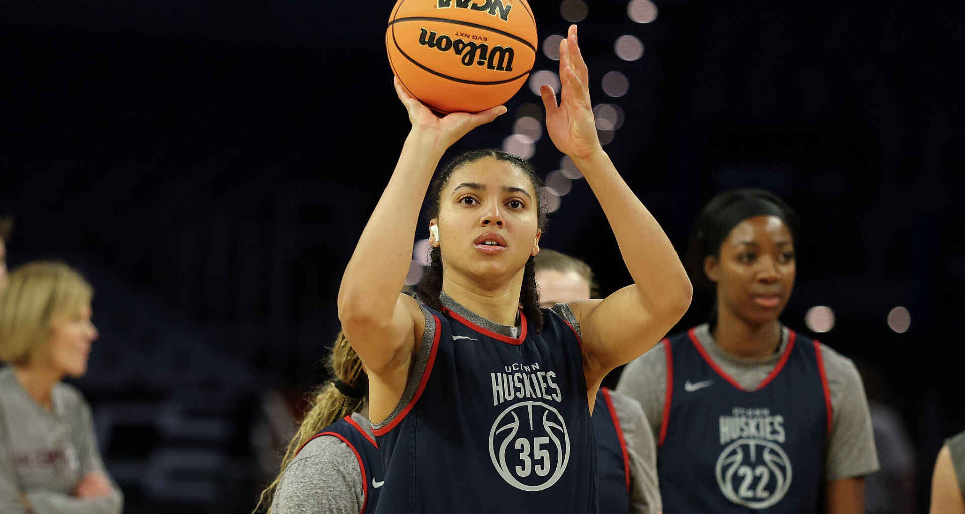 FORT WORTH, TEXAS - MARCH 26: Azzi Fudd #35 of the UConn Huskies participates in a practice session ahead of the NCAA Women's Sweet Sixteen at Dickies Arena on March 26, 2026 in Fort Worth, Texas.