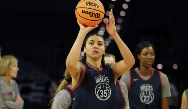 FORT WORTH, TEXAS - MARCH 26: Azzi Fudd #35 of the UConn Huskies participates in a practice session ahead of the NCAA Women's Sweet Sixteen at Dickies Arena on March 26, 2026 in Fort Worth, Texas.