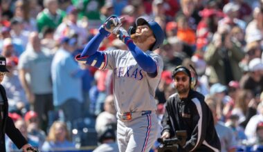 Gore wins 1st start, Nimmo and McCutchen hit 1st homers for Rangers in blowout of Phillies