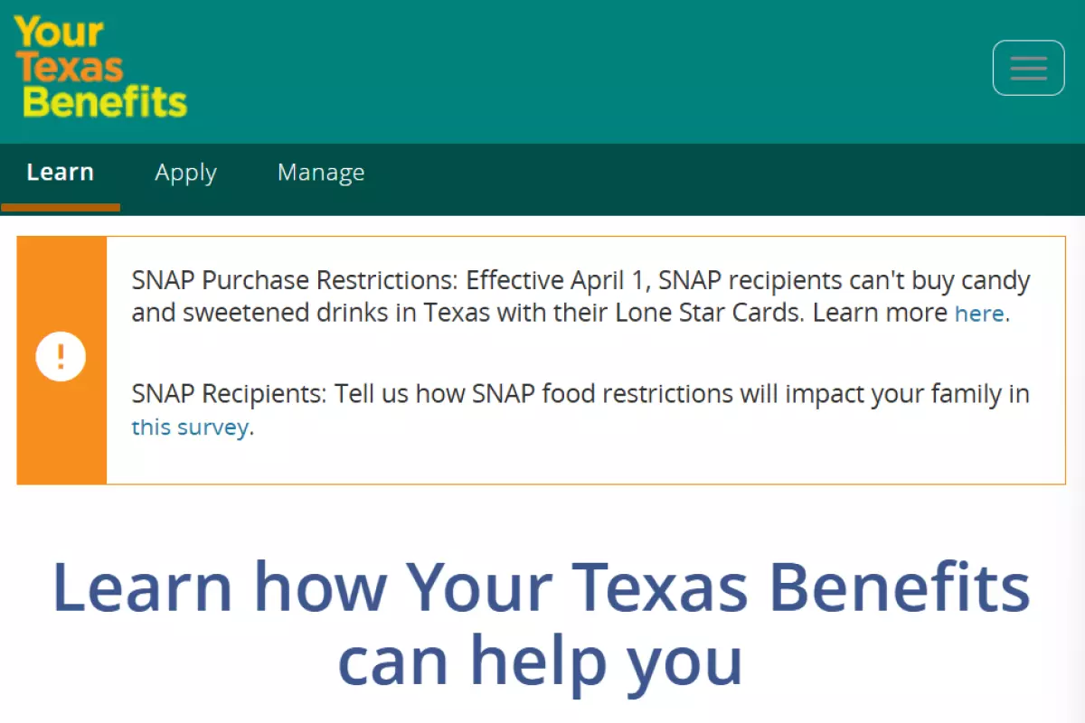 The state has included updates about the new restrictions on the website SNAP recipients use to check their eligibility and benefits, yourtexasbenefits.com.