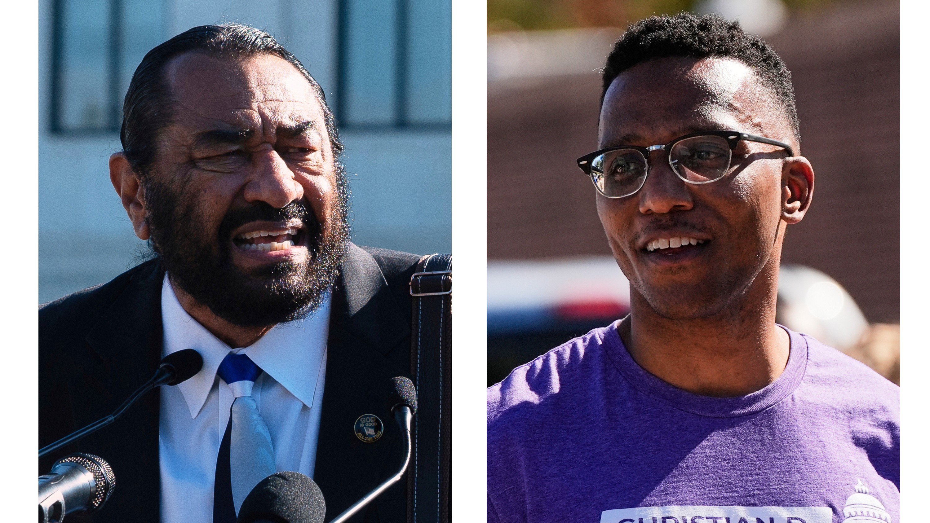 This combination of file images shows Rep. Al Green, D-Texas, in Washington on Oct. 15, 2025, left, and Rep. Christian Menefee, D-Texas, in Houston on Nov. 4, 2025.
