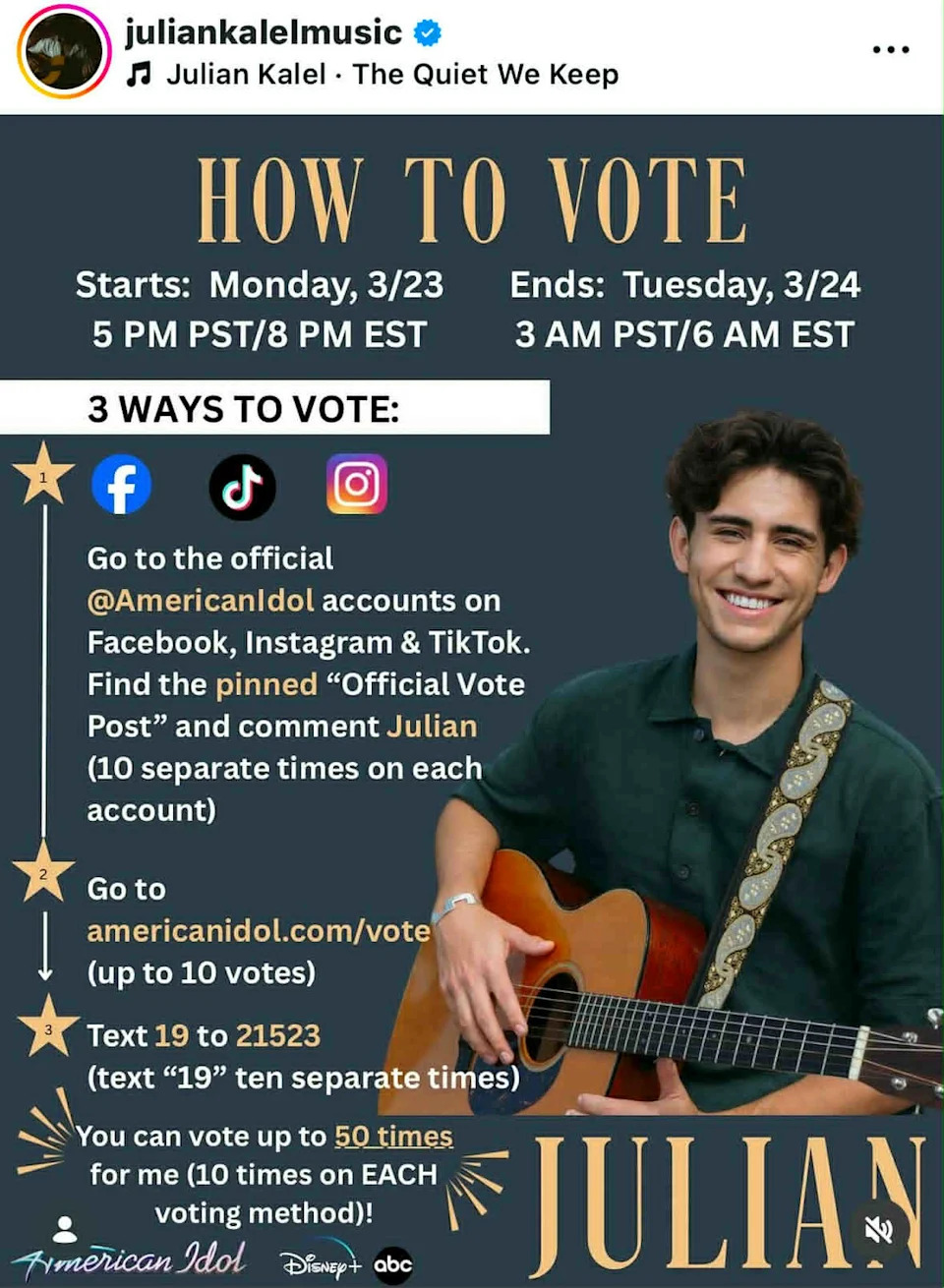 Live voting for “American Idol” opens Monday, March 23 and El Pasoan Julian Kalel Almanzan needs your votes to advance.