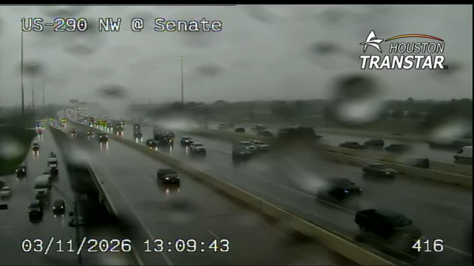 Houston TranStar cameras show rainy conditions along Highway 290 corridor in northwest Harris County