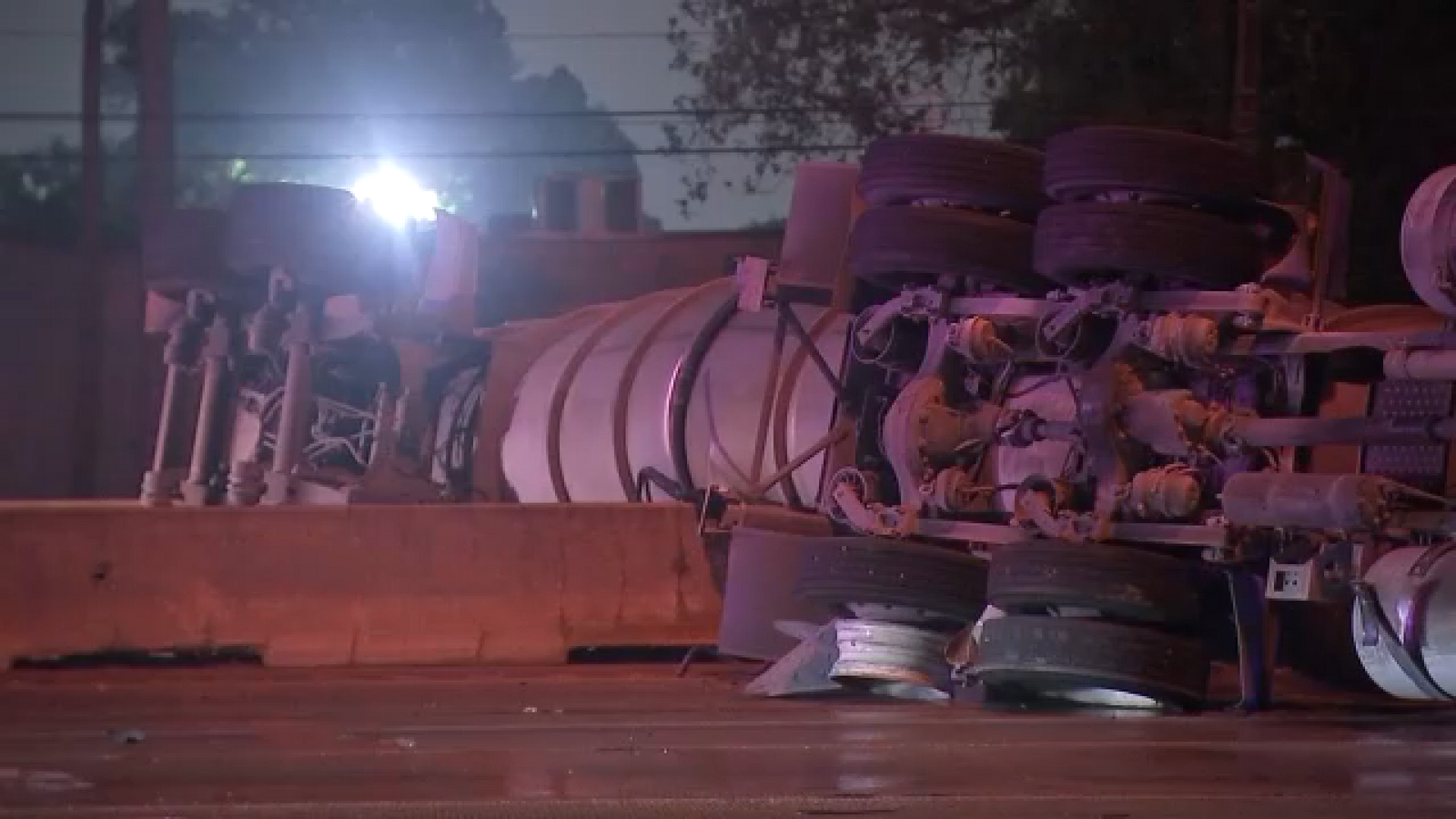 Overturned big rig blocking I-45 North southbound before Greens Road