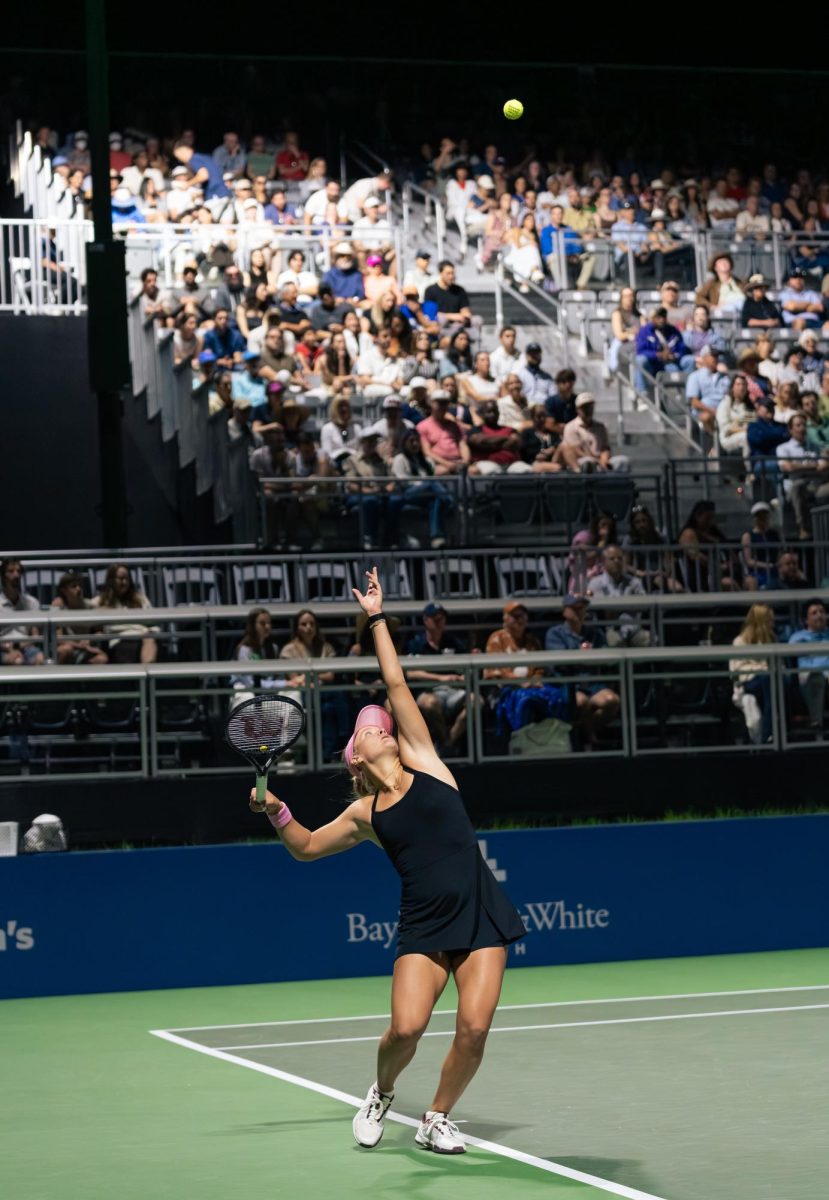 Peyton Stearns serves the ball during her quarter-final singles match against Oksana Selekhmeteva at the ATX Open on Feb. 27. Stearns won the match after three sets. 