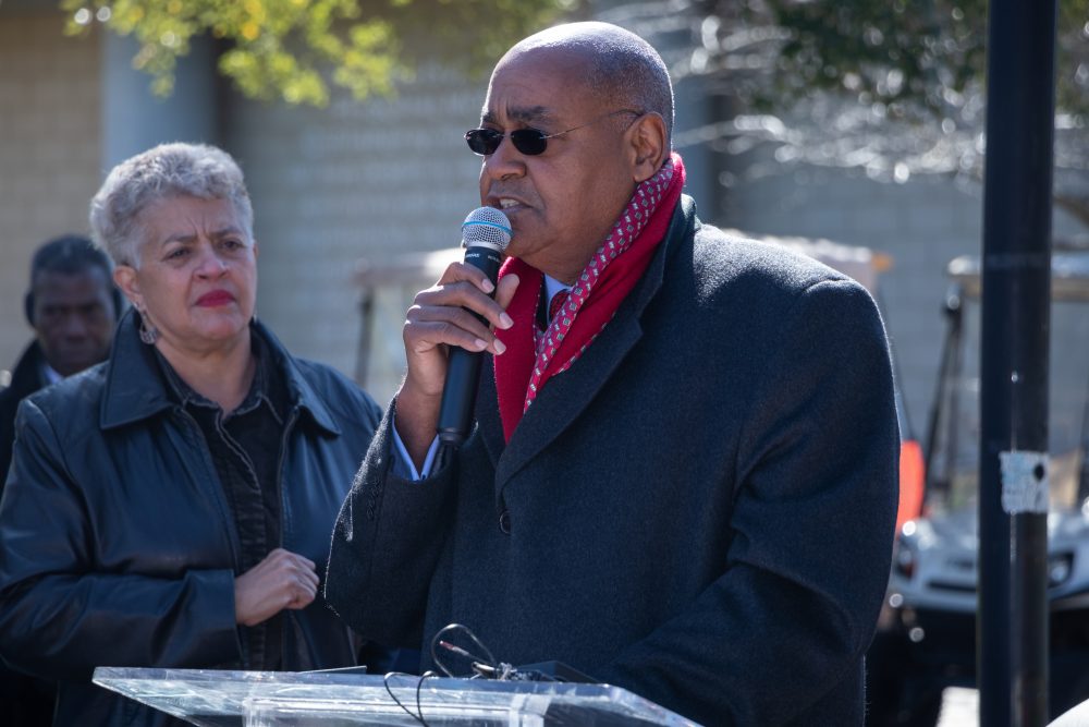 Rodney Ellis at a press conference on Feb. 6, 2020. 